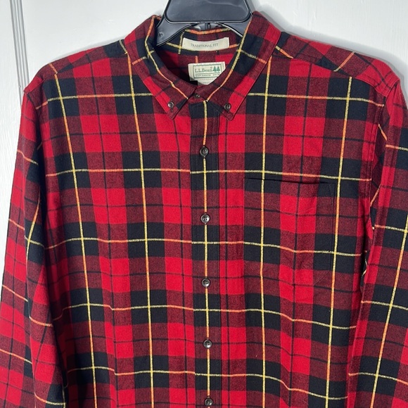 LL Bean L Flannel Plaid Red Black Casual Button Down Shirt Wallace Tartan Nwt - Picture 2 of 11